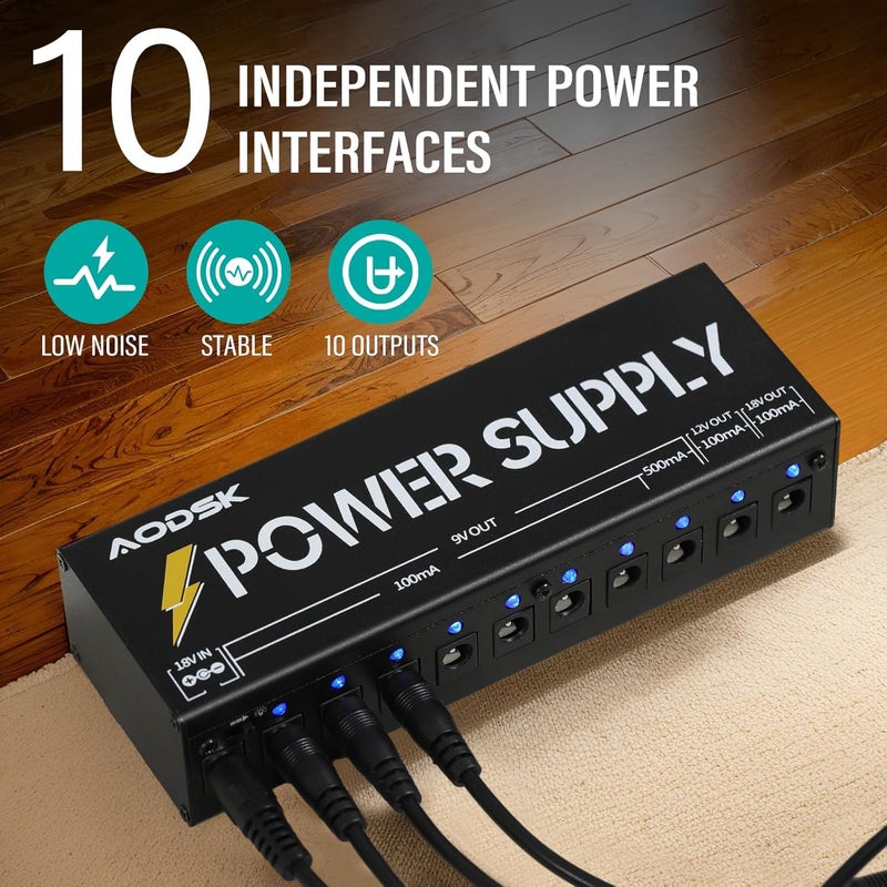 AODSK Guitar Effect Pedal Power Supply,9V/12V/18V DC Output,10 Isolated DC Output（AH-05） - Image 4